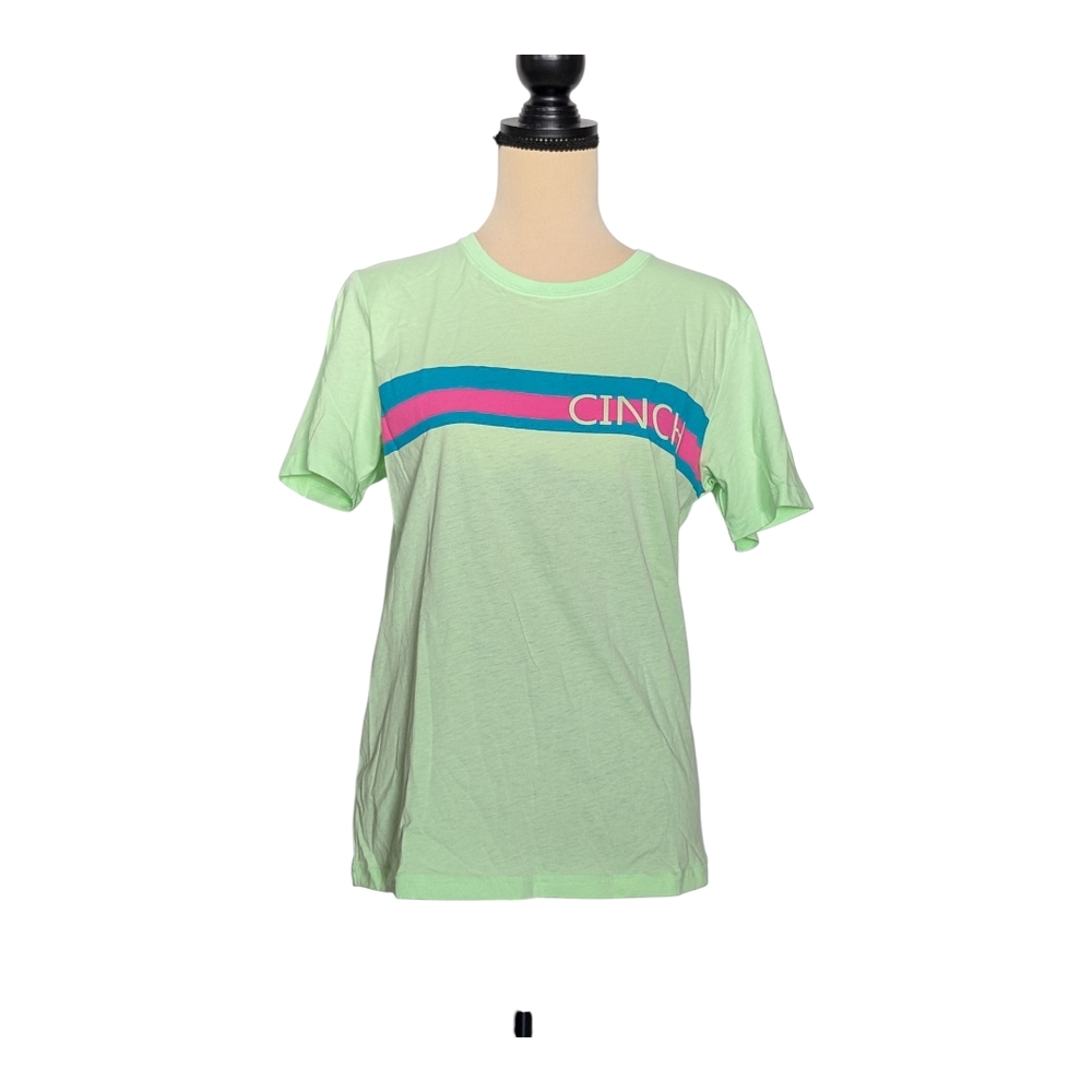 Cinch Green T-Shirt with Pink and Blue Stripe